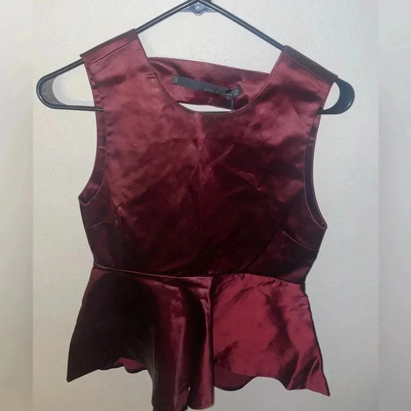 Zara women's‎ burgandy silk peplum top size XS - Picture 2 of 7